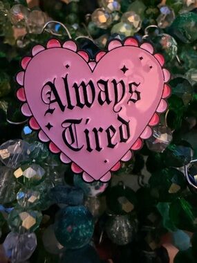 Pink Heart Enamel Pin - "Always Tired"